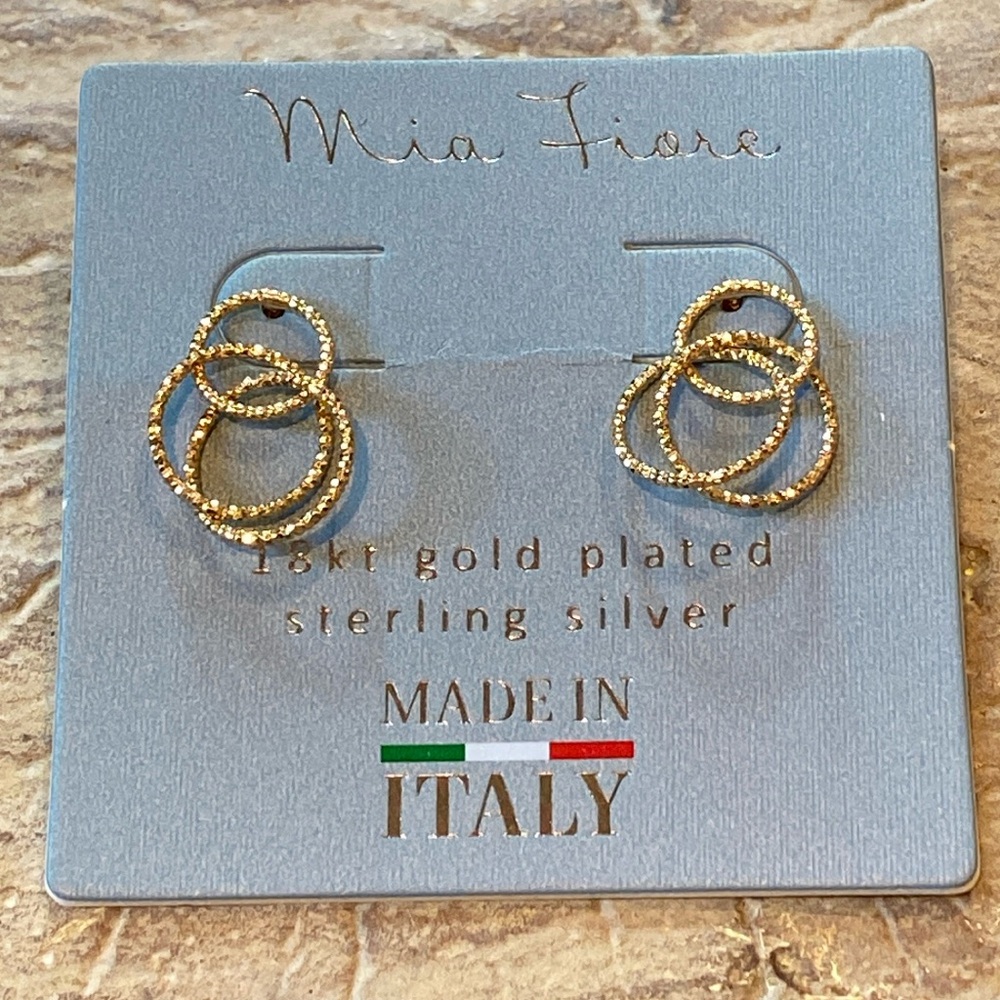Mia Fiore Gold Triple Ring Post Earrings NWT